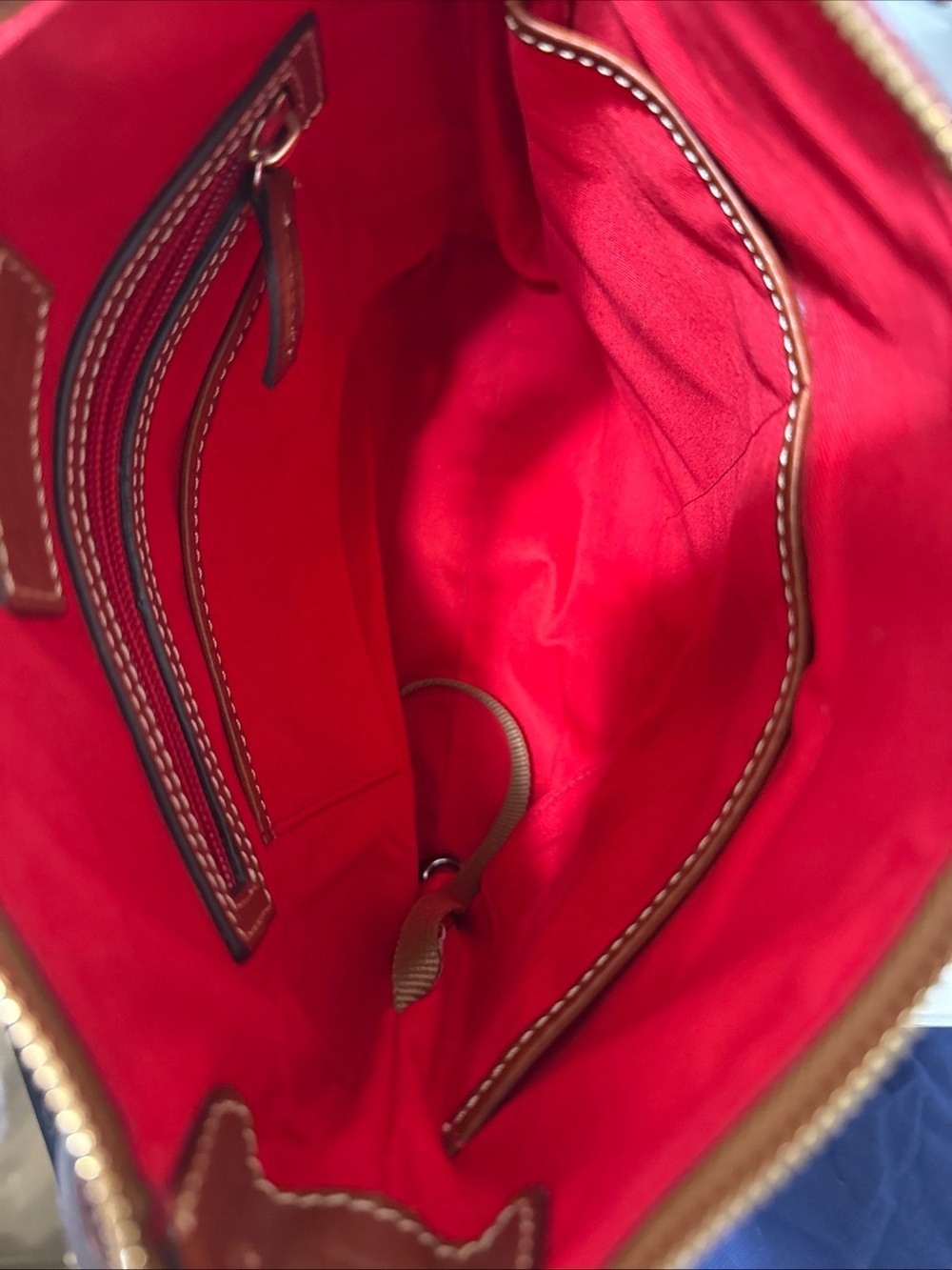 Dooney & Bourke Red Pebble Leather Shoulder Bag with Brown Trim - Picture 12 of 16